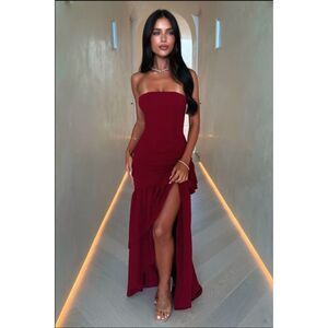 NWT That's So Fetch Thalassa Maxi Dress Burgundy 2 XS strapless corset lace up